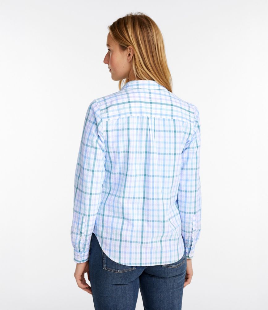 Women's Vacationland Seersucker Shirt, Long-Sleeve Plaid, Sunrise Pink Check, small image number 3