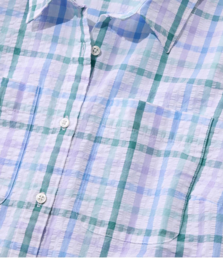Women's Vacationland Seersucker Shirt, Long-Sleeve Plaid, Flag Blue Plaid, small image number 4