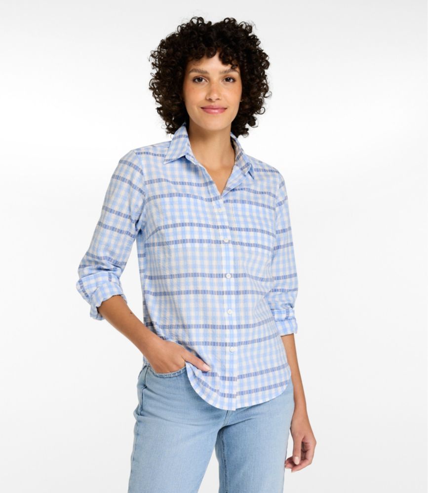 Women's Vacationland Seersucker Shirt, Long-Sleeve Plaid