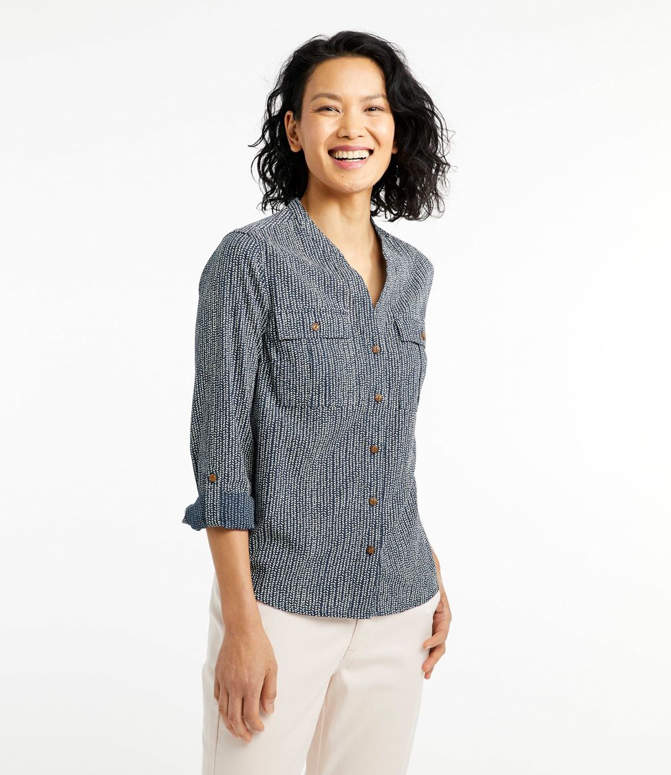 Women's Soft Organic Cotton Crinkle Shirt, Roll-Tab Print at L.L. Bean