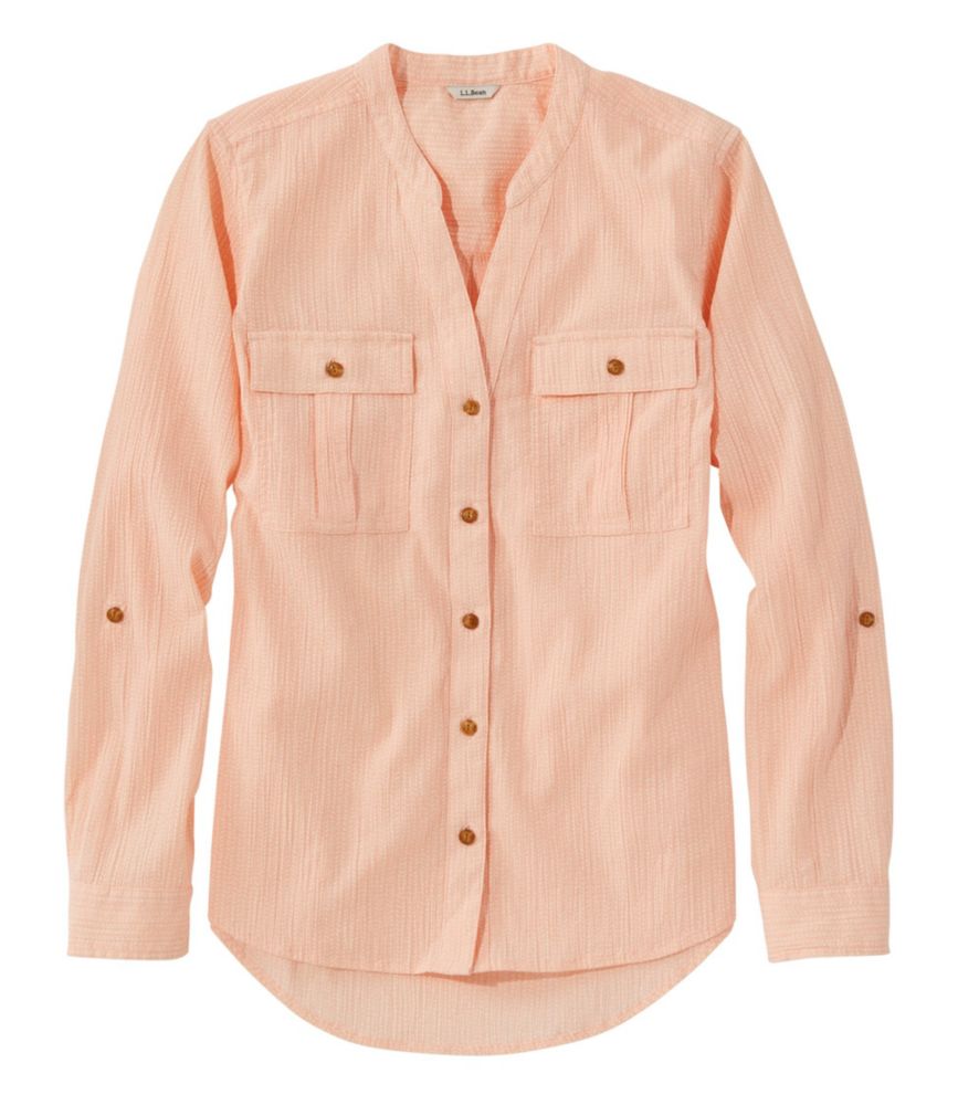 Image of Women's Soft Cotton Crinkle Shirt, Roll-Tab Print Orange S