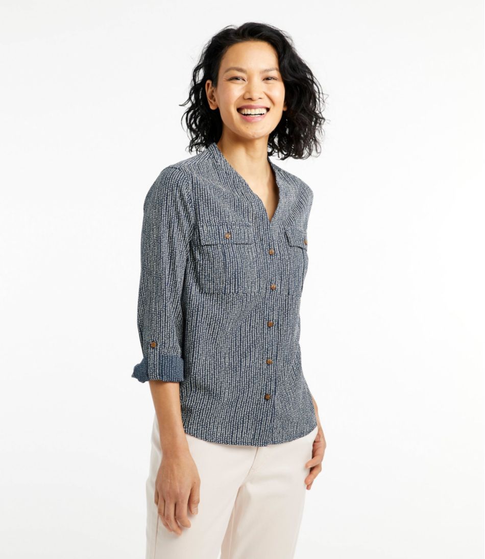 Women's Soft Organic Cotton Crinkle Shirt, Roll-Tab Print | Shirts ...