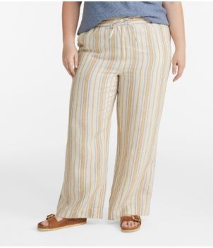 Women's Premium Washable Linen Pull-On Pants, Stripe