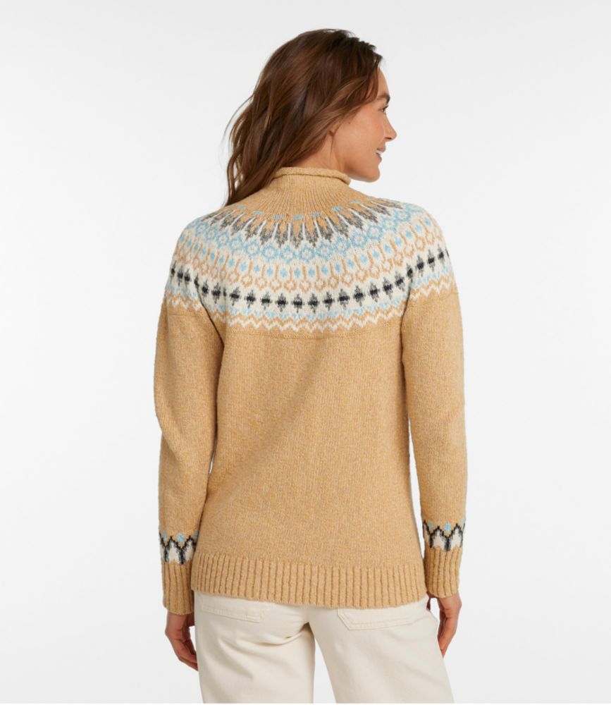 Women's Cotton Ragg Sweater, Funnelneck Pullover Fair Isle, Katahdin Khaki Fair Isle, small image number 3