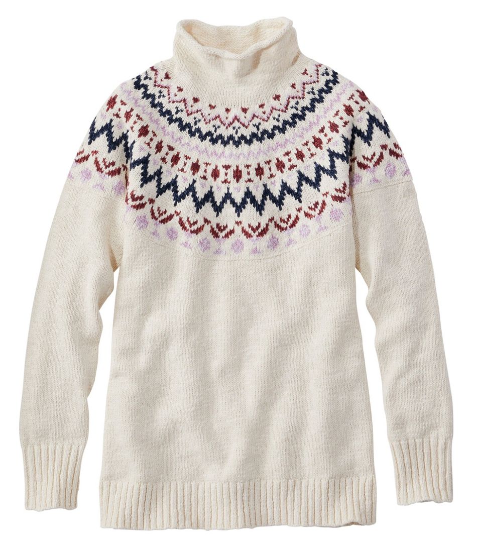 Women's Cotton Ragg Sweater, Funnelneck Pullover Fair Isle | Sweaters ...