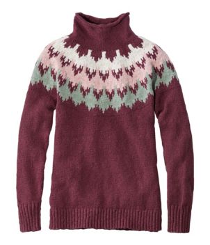 Women's Cotton Ragg Sweater, Funnelneck Pullover Fair Isle