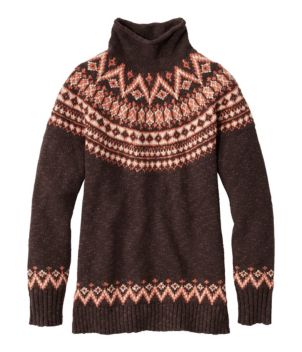 Women's Cotton Ragg Sweater, Funnelneck Pullover Fair Isle