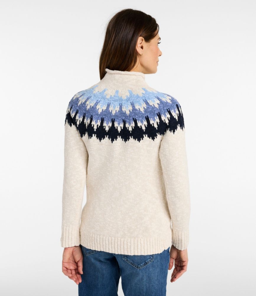 Women's Cotton Ragg Sweater, Funnelneck Pullover Fair Isle