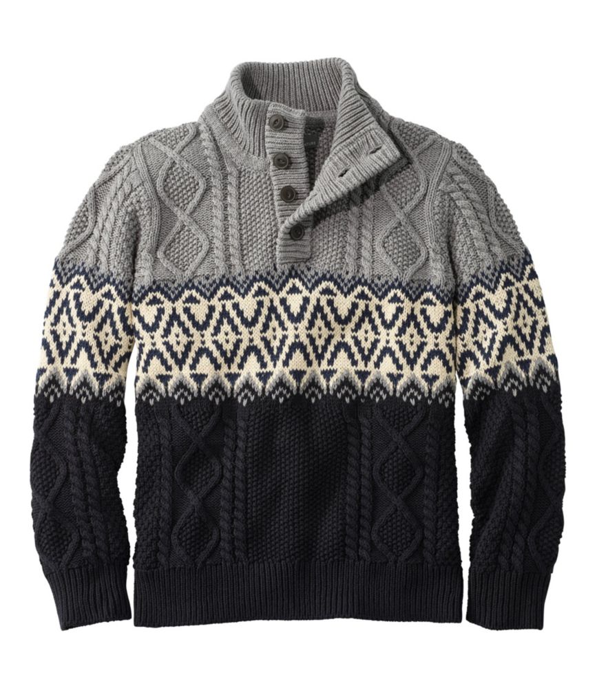 Bean Men's Size XL L.L Blue 100% Cotton Fisherman Henley Knit Sweater 
