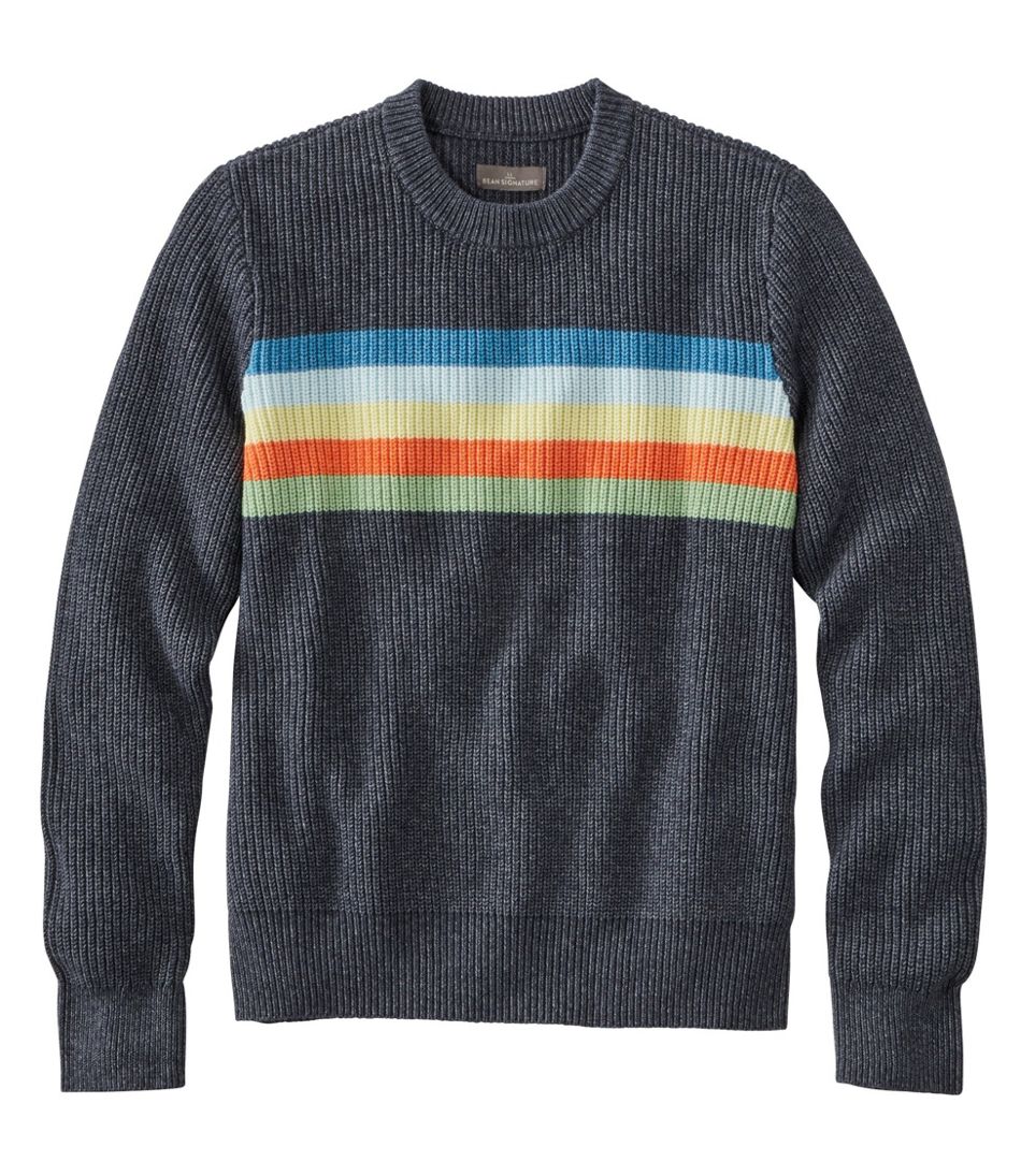 Men's Signature Shaker Stitch Sweater, Crewneck, Stripe | Sweaters at L ...