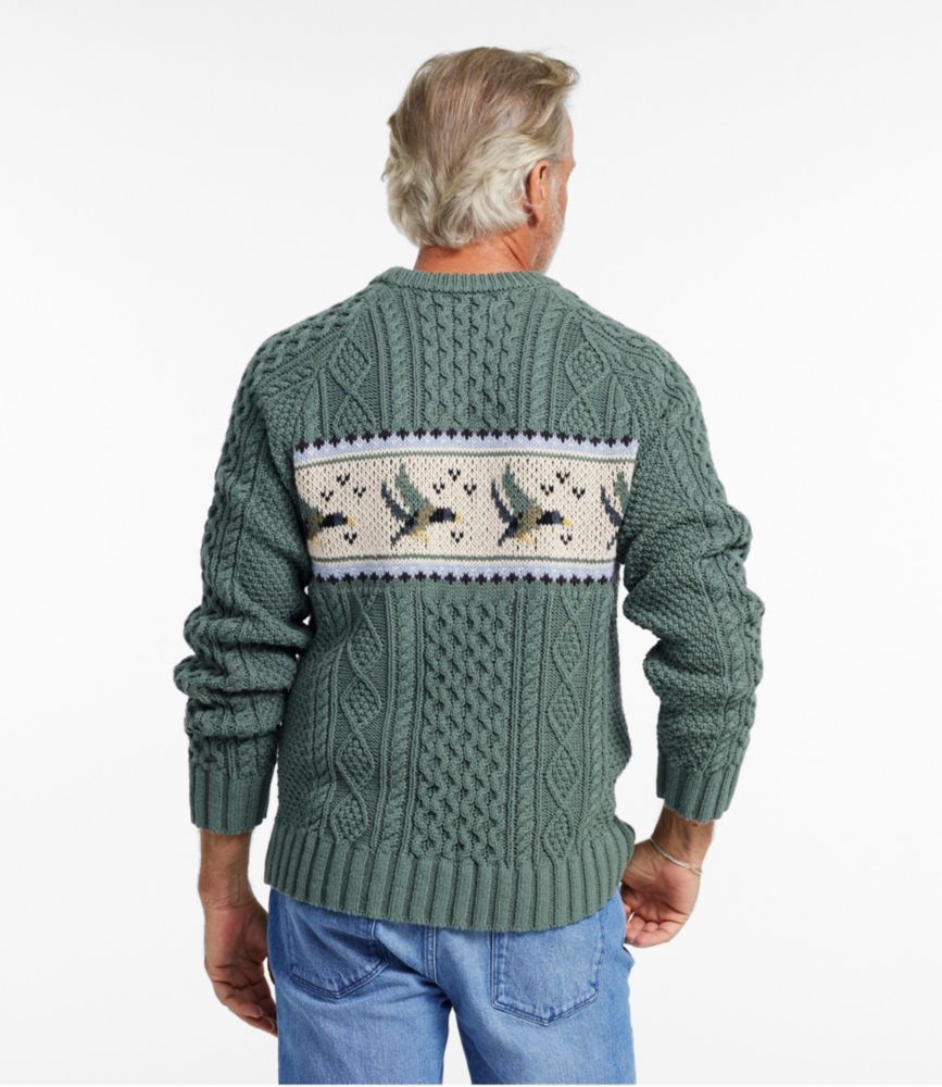 Men's Signature Cotton Fisherman Sweater, Crewneck, Fair Isle, Light Gray Heather Fair Isle, small image number 3