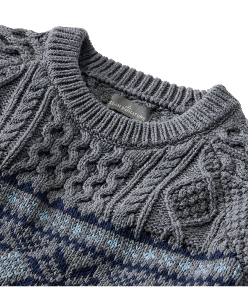 Men's Signature Cotton Fisherman Sweater, Crewneck, Fair Isle, Sea Green Duck Fair Isle, small image number 4