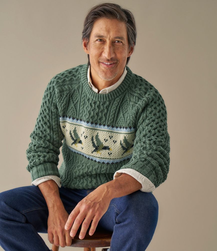 Men's Signature Cotton Fisherman Sweater, Crewneck, Fair Isle, , small image number 4