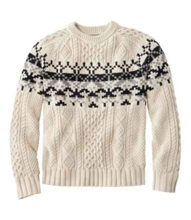 Men's Signature Cotton Fisherman Sweater, Crewneck, Fair Isle