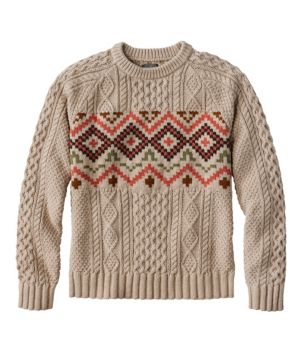 Men's Signature Cotton Fisherman Sweater, Crewneck, Fair Isle