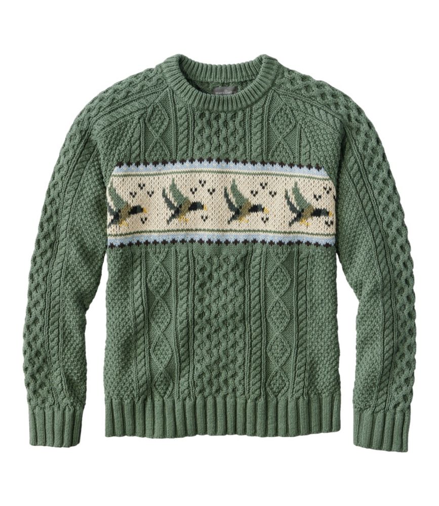 Men's Signature Cotton Fisherman Sweater, Crewneck, Fair Isle