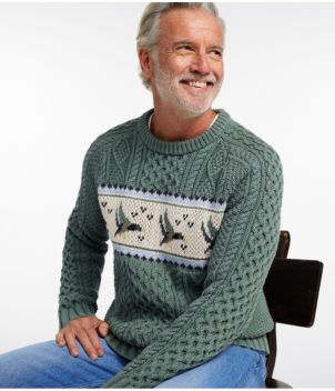 Men's Signature Cotton Fisherman Sweater, Crewneck, Fair Isle