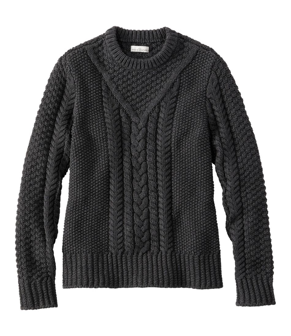 Women's Signature Cotton Fisherman Sweater, Pullover Charcoal Heather Extra Small, Cotton/Wool/Cotton Yarns | L.L.Bean