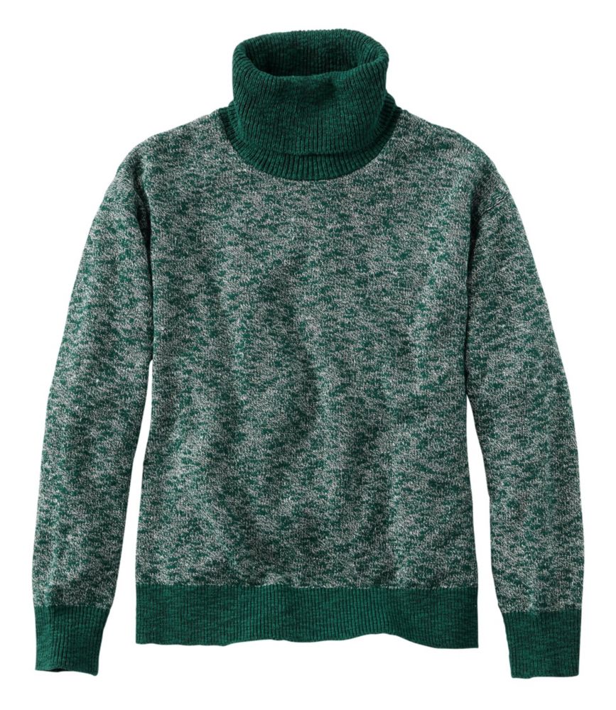 Image of Women's Signature Cotton/Linen Ragg Sweater, Turtleneck Green XS