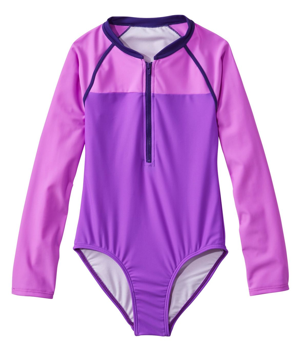 Girls' Watersports Swimsuit II, OnePiece, LongSleeve Colorblock at L