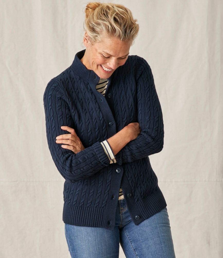 Women's Double L Mixed-Cable Sweater, Button-Front Cardigan, , small image number 2