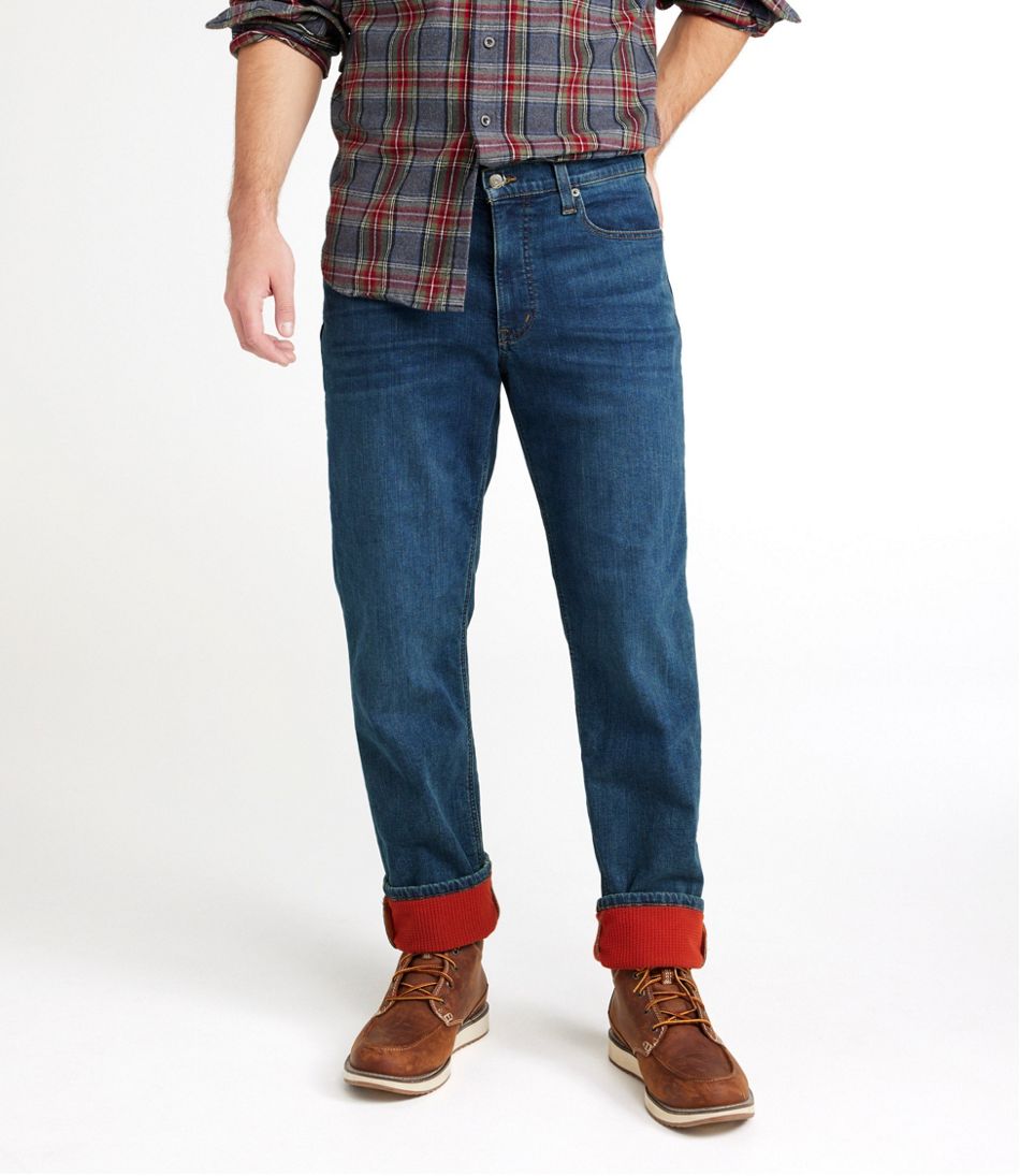 IDEALSANXUN Fleece Lined Jeans Mens Elastic Waist Thicken Warm Loose Denim  Pants(Dark Blue/Fleece, 32) at  Men's Clothing store