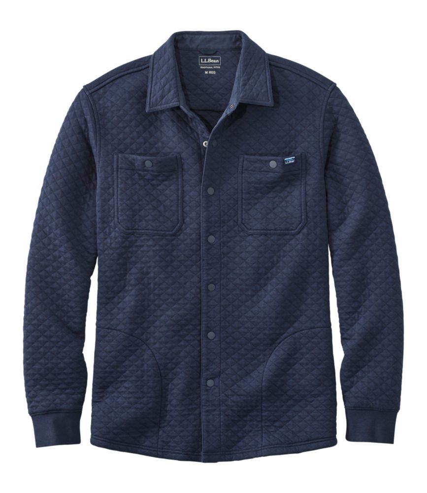 Men's Quilted Sweatshirts, Snap Overshirt, Classic Navy, small image number 1