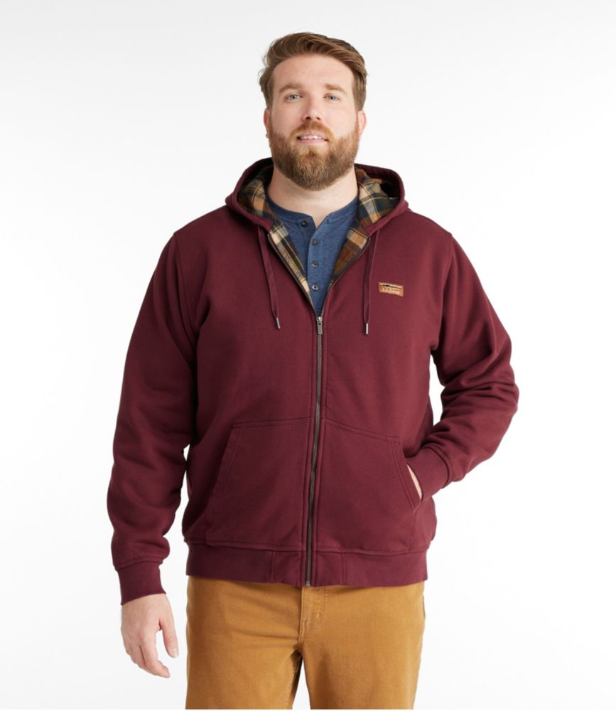 Men's Katahdin Iron Works® Hooded Sweatshirt, Flannel-Lined, Burgundy/Saddle, small image number 4