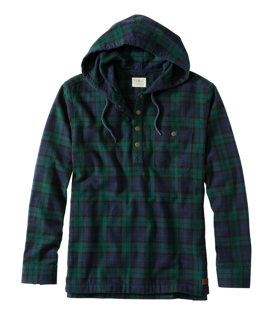 Men's Scotch Plaid Flannel Shirt, Hooded Pullover, Slightly Fitted ...
