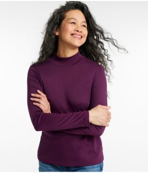 Women's Pima Cotton Tee, Long-Sleeve Mockneck