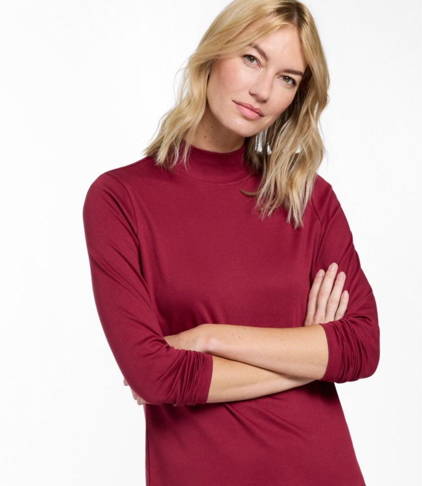 Women's Pima Cotton Tee, Long-Sleeve Mockneck Additional View