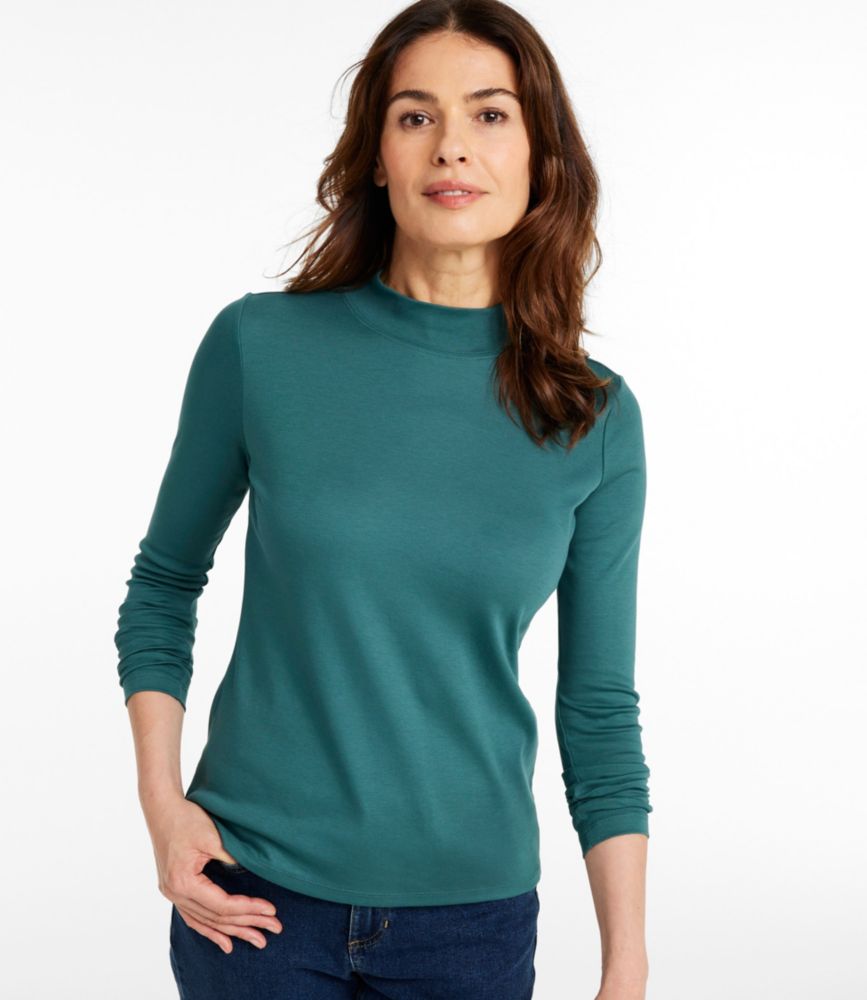 Women's Pima Cotton Tee, Long-Sleeve Mockneck