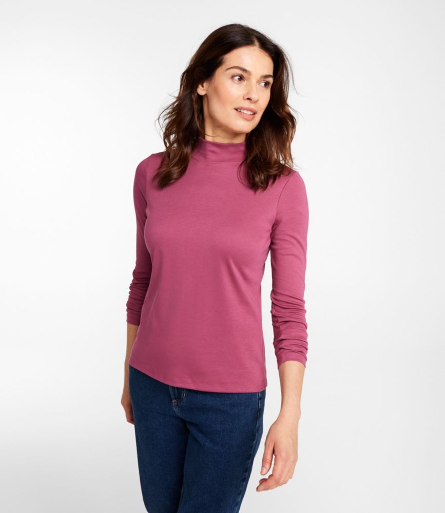 Women's Pima Cotton Tee, Long-Sleeve Mockneck