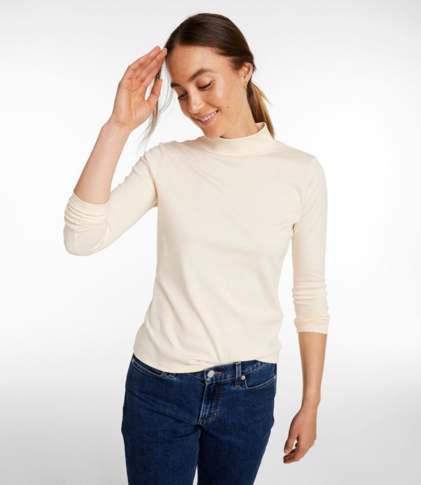 Women's Pima Cotton Tee, Long-Sleeve Mockneck