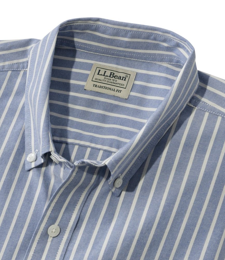 Men's Comfort Stretch Oxford Shirt, Traditional Untucked Fit, Stripe, Bright Blue, small image number 4