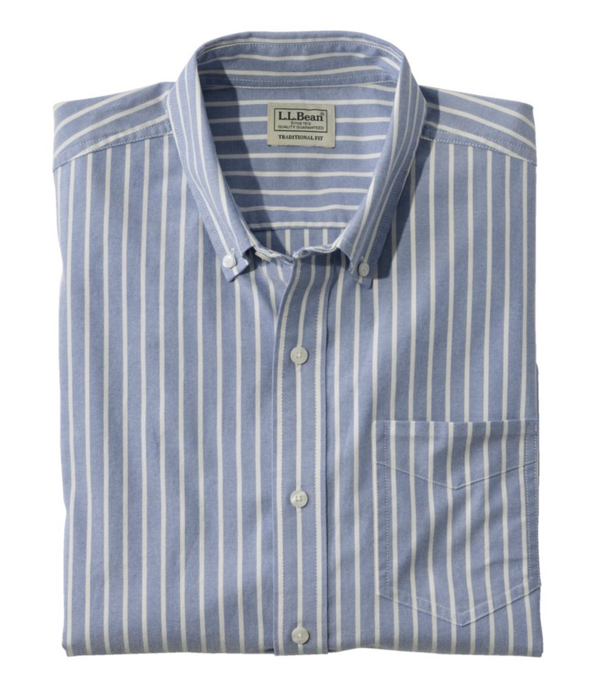 Men's Comfort Stretch Oxford Shirt, Traditional Untucked Fit, Stripe, Bright Blue, small image number 1