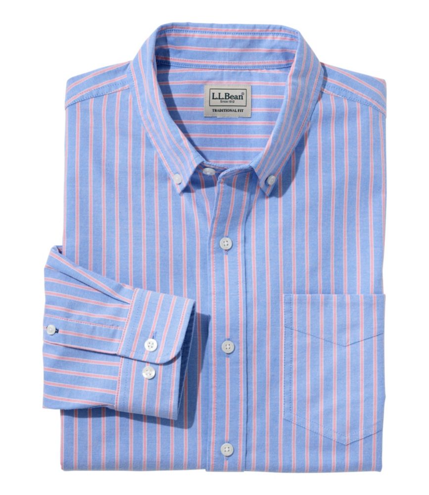 Men's Comfort Stretch Oxford Shirt, Traditional Untucked Fit, Stripe