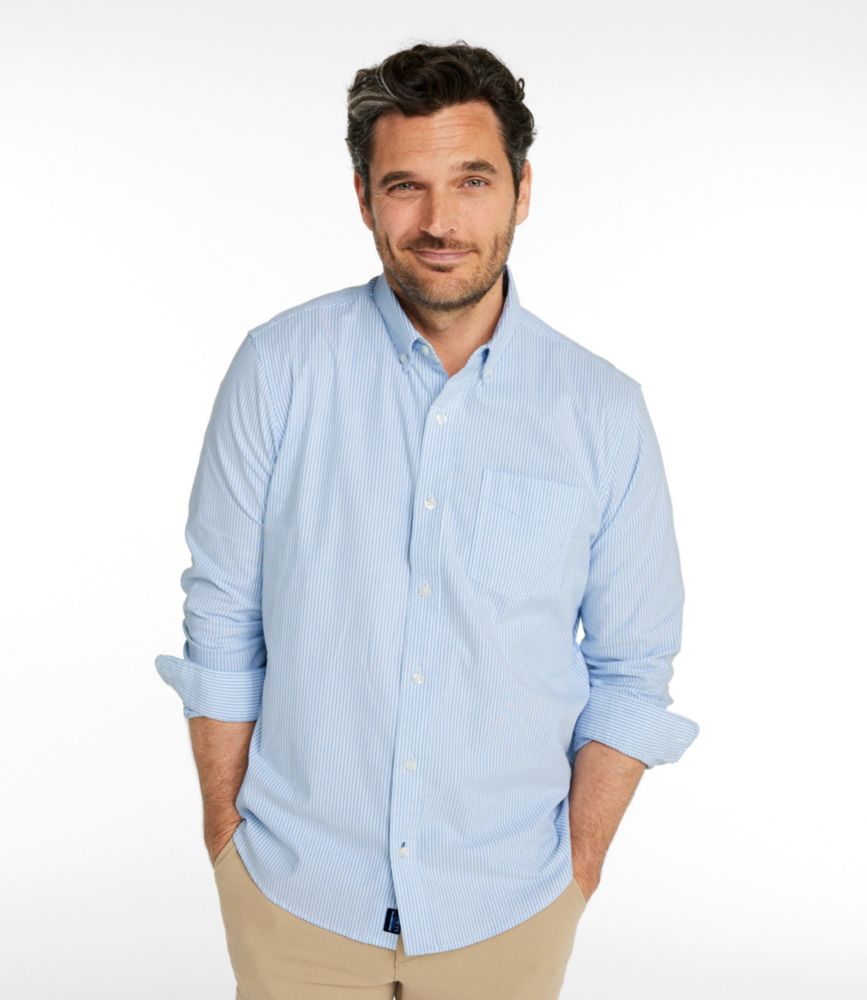Men's Comfort Stretch Oxford Shirt, Traditional Untucked Fit, Stripe