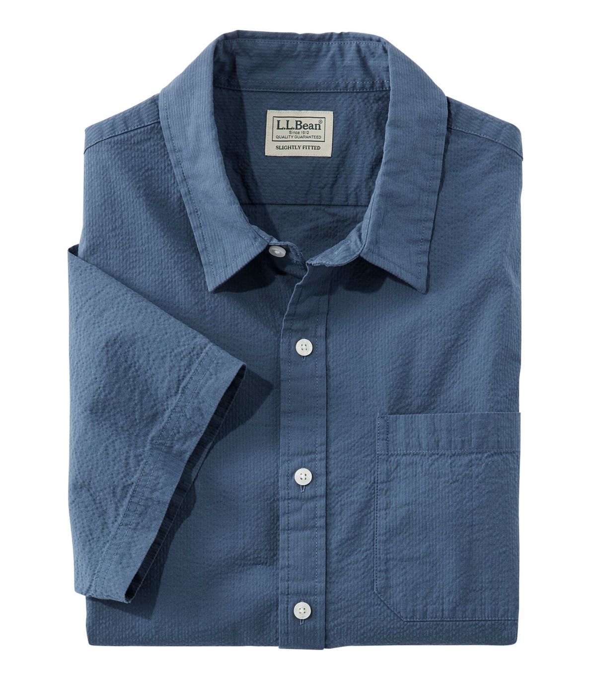 Men's Organic Seersucker Shirt, Short-Sleeve, Slightly Fitted