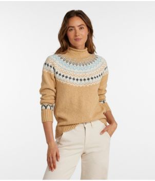 Women's Cotton Ragg Sweater, Funnelneck Pullover Fair Isle