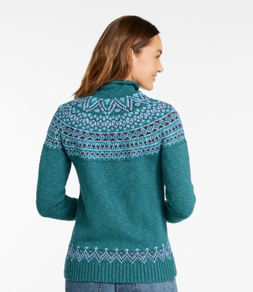 Women's Cotton Ragg Sweater, Funnelneck Pullover Fair Isle