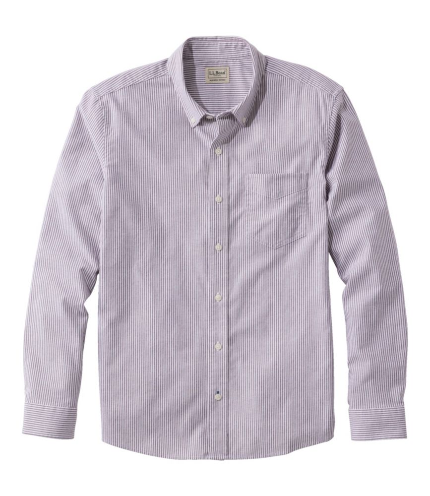Men's Comfort Stretch Oxford Shirt, Slightly Fitted Untucked Fit, Stripe