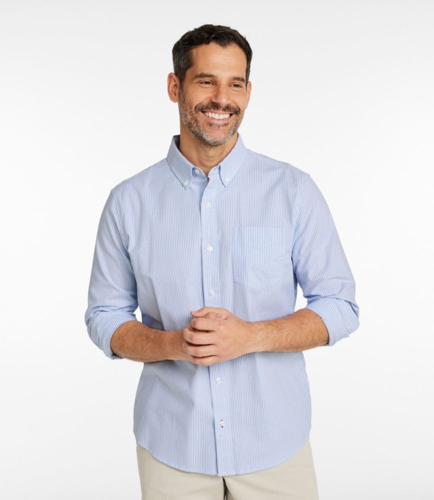 Men's Comfort Stretch Oxford Shirt, Slightly Fitted Untucked Fit, Stripe
