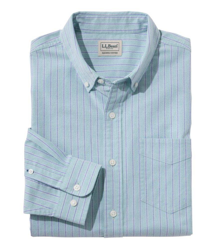 Men's Comfort Stretch Oxford Shirt, Slightly Fitted Untucked Fit, Stripe