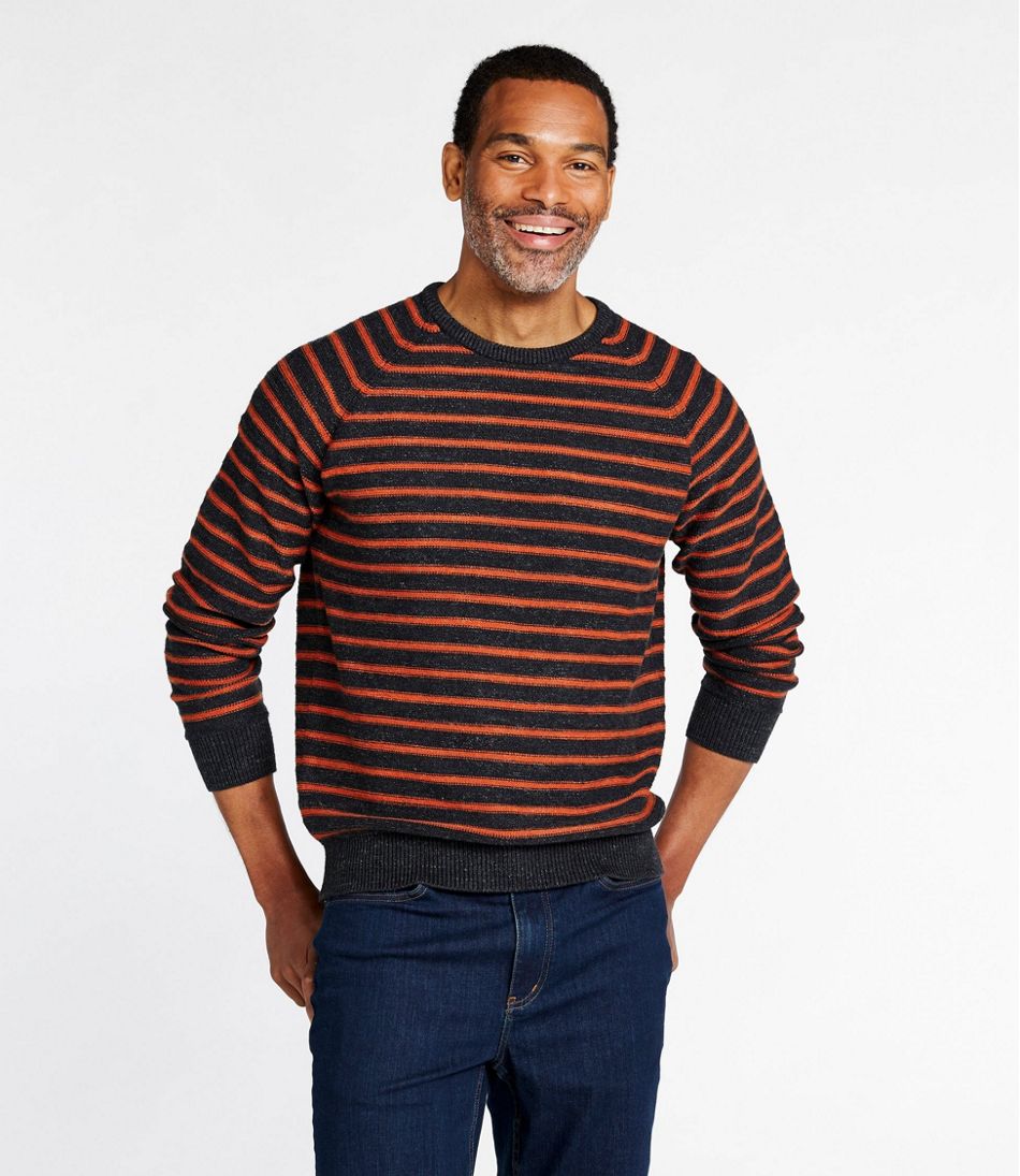Men's Textured Organic Cotton Sweater, Crewneck, Stripe