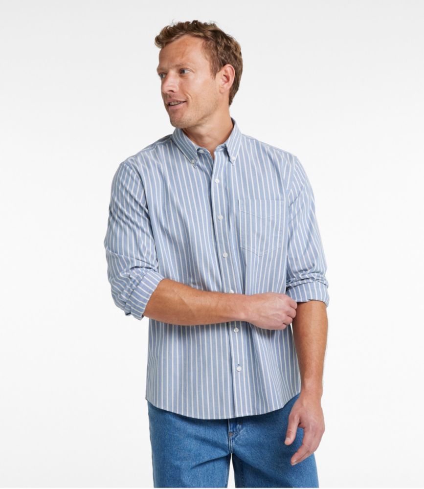 Men's Comfort Stretch Oxford Shirt, Slightly Fitted Untucked Fit, Stripe, , small image number 2
