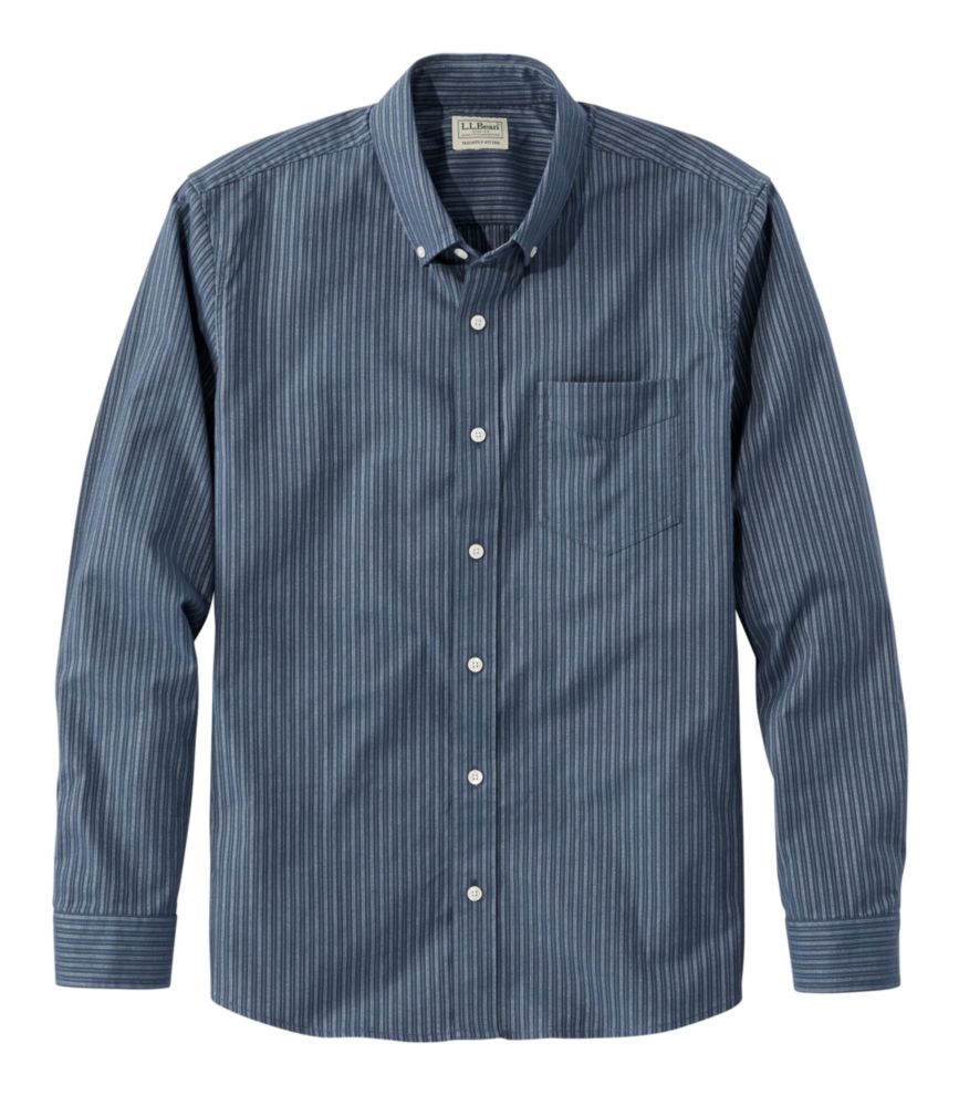 Men's Comfort Stretch Oxford Shirt, Slightly Fitted Untucked Fit, Stripe, Blue Tide, small image number 4