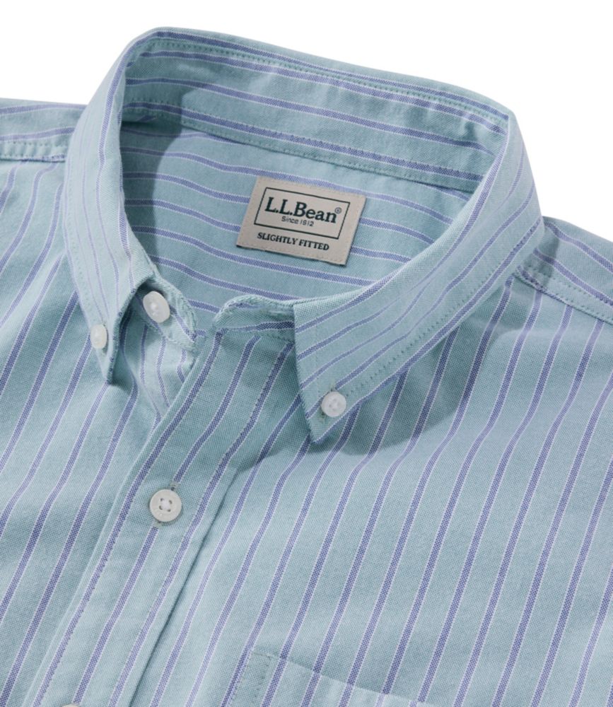 Men's Comfort Stretch Oxford Shirt, Slightly Fitted Untucked Fit, Stripe