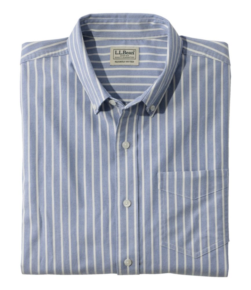 Men's Comfort Stretch Oxford Shirt, Slightly Fitted Untucked Fit, Stripe, Bright Blue, small image number 1