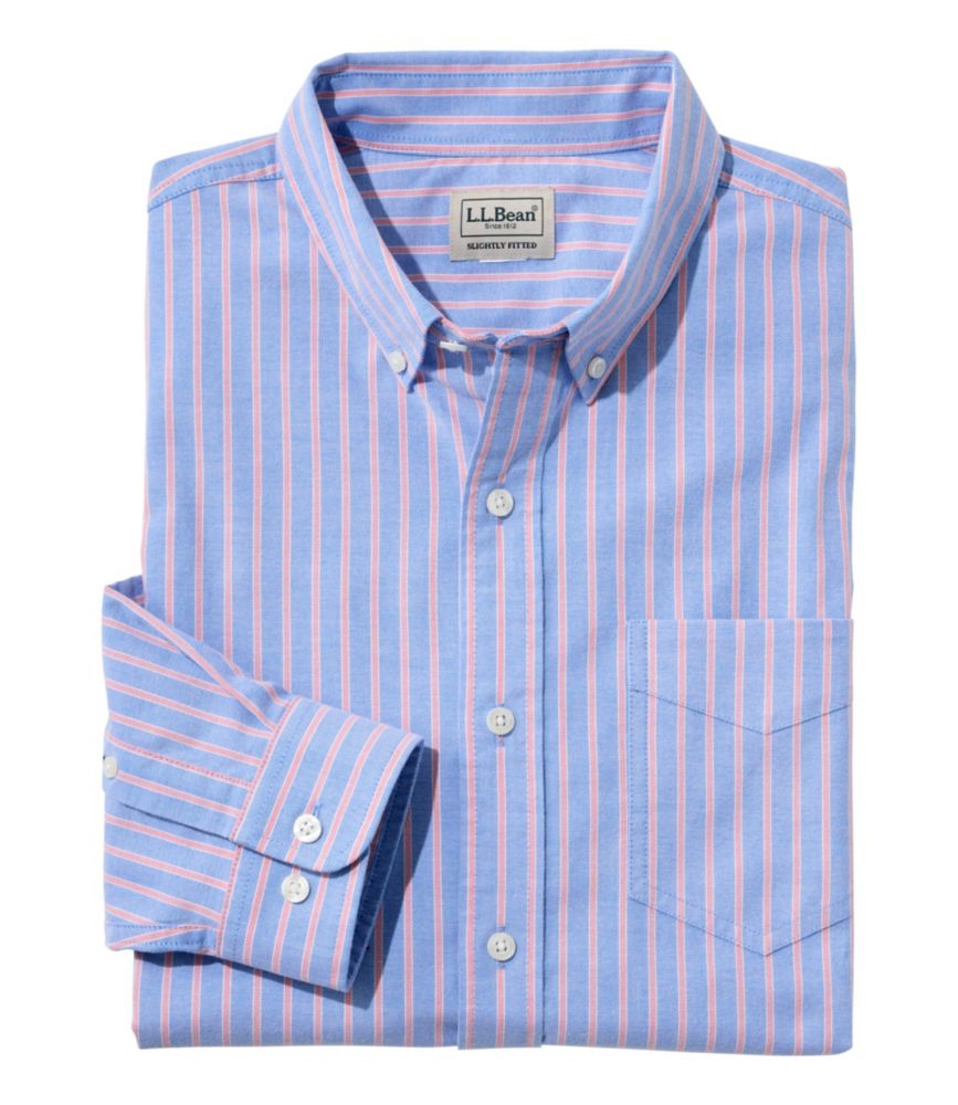Men's Comfort Stretch Oxford Shirt, Slightly Fitted Untucked Fit, Stripe